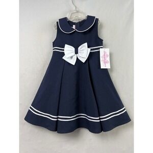 Bonnie Jean Dress Kids 4T Navy Blue Nautical Bow Peter Pan Collar Easter Party